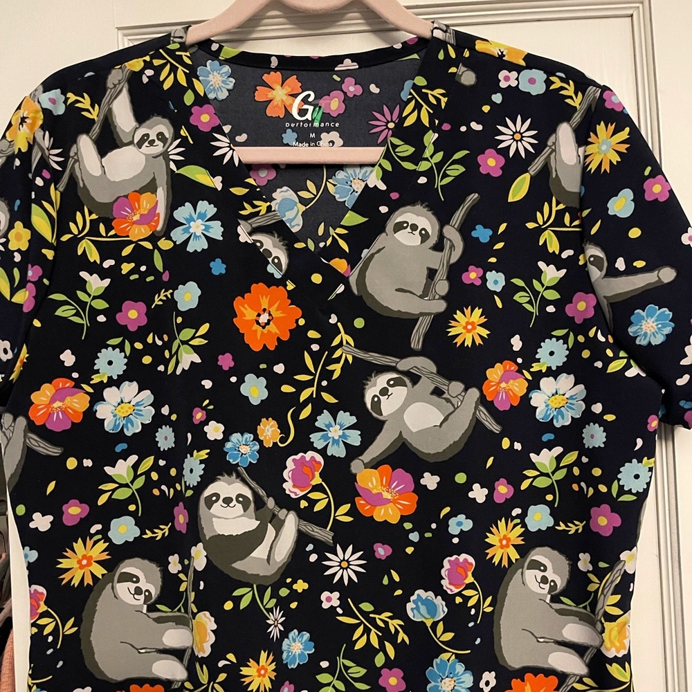 Green Town Printed Scrub Top